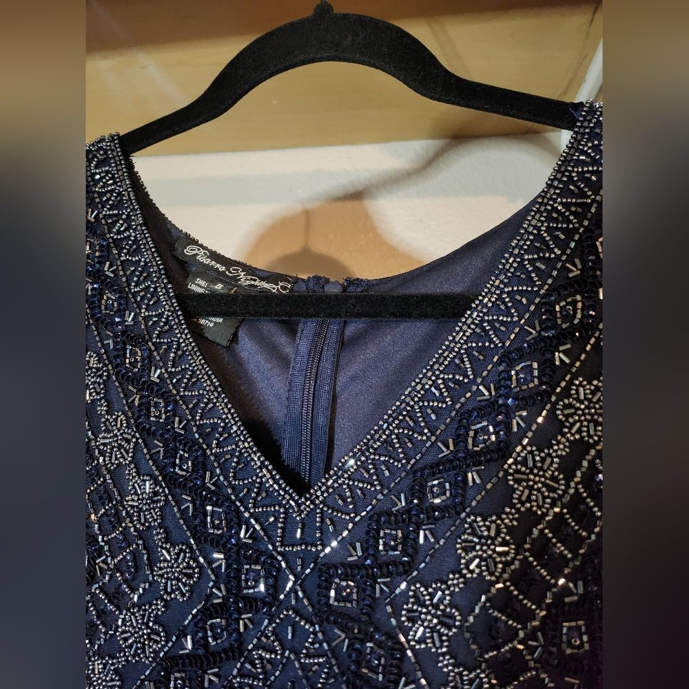 Navy Blue Beaded Formal Mother Of the Bride Dress Pisarro Nights - Picture 5 of 11